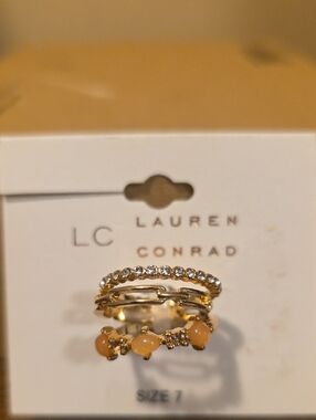 LC Lauren Conrad Gold and Peach Stacked Ring Set